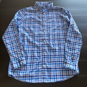 Vineyard Vines Performance Boys XL 18 Blue Gingham Check Button Down Shirt Logo